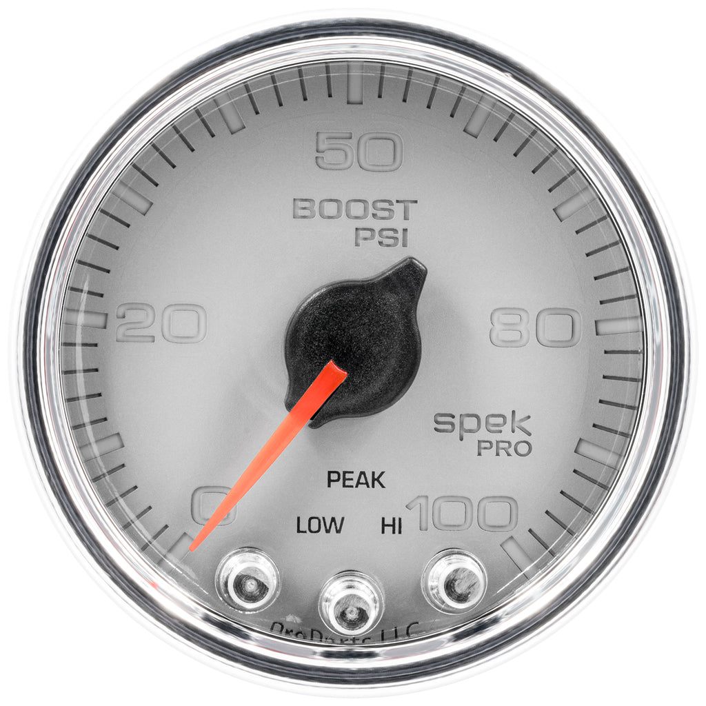 AutoMeter P30521 GAUGE, BOOST, 2 1/16", 100PSI, STEPPER MOTOR W/PEAK & WARN, SLVR/CHRM, SPEK-PRO