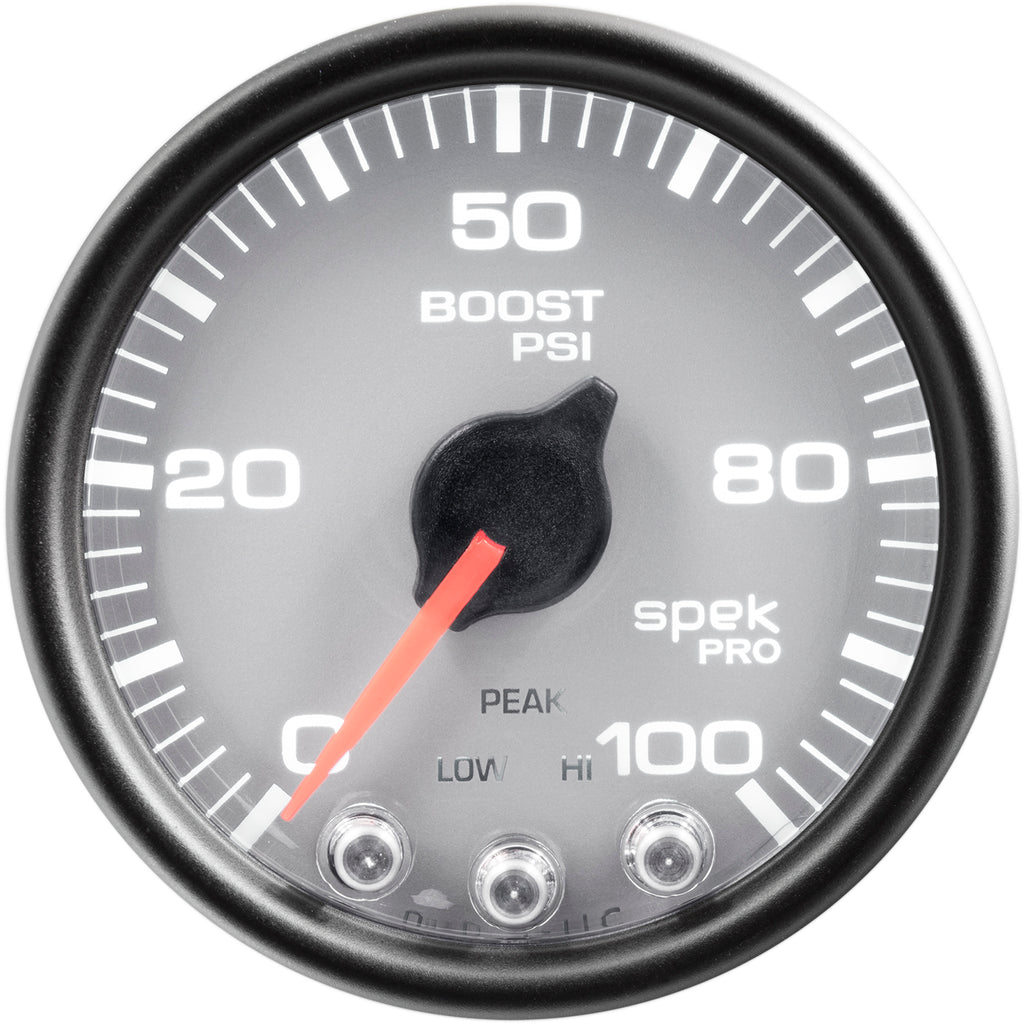 AutoMeter P30522 GAUGE, BOOST, 2 1/16", 100PSI, STEPPER MOTOR W/PEAK & WARN, SLVR/BLK, SPEK-PRO