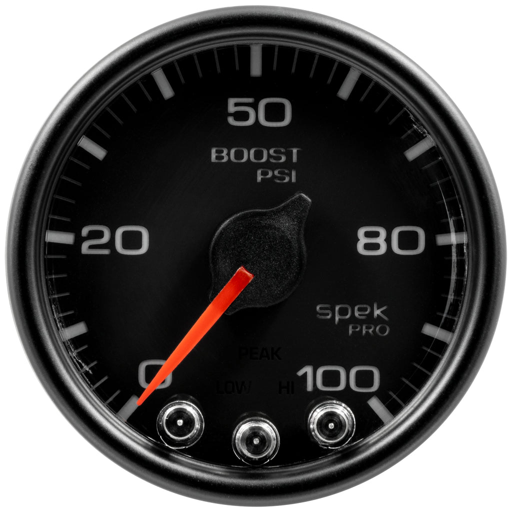 AutoMeter P30532 GAUGE, BOOST, 2 1/16", 100PSI, STEPPER MOTOR W/PEAK & WARN, BLK/BLK, SPEK-PRO