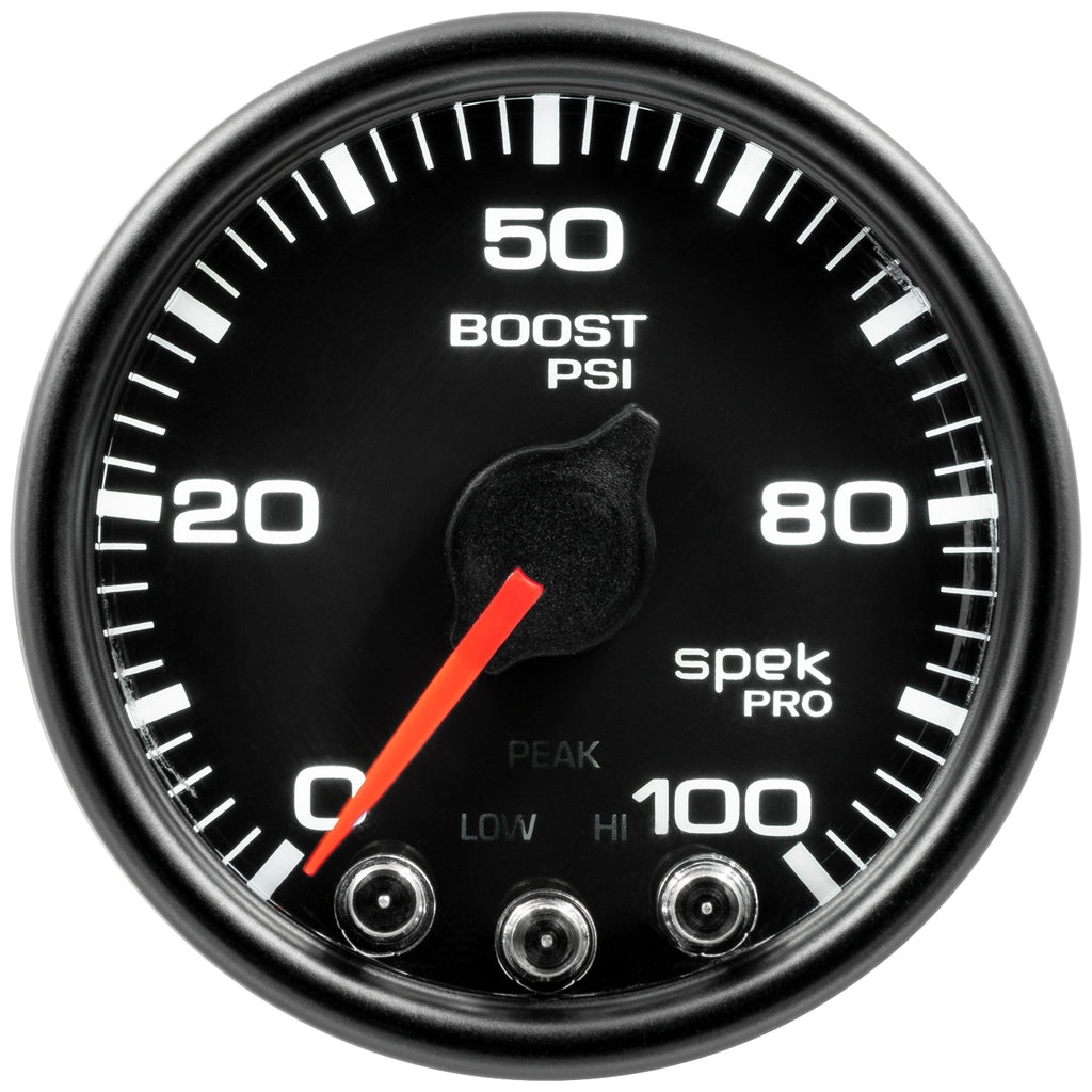 AutoMeter P30532 GAUGE, BOOST, 2 1/16", 100PSI, STEPPER MOTOR W/PEAK & WARN, BLK/BLK, SPEK-PRO