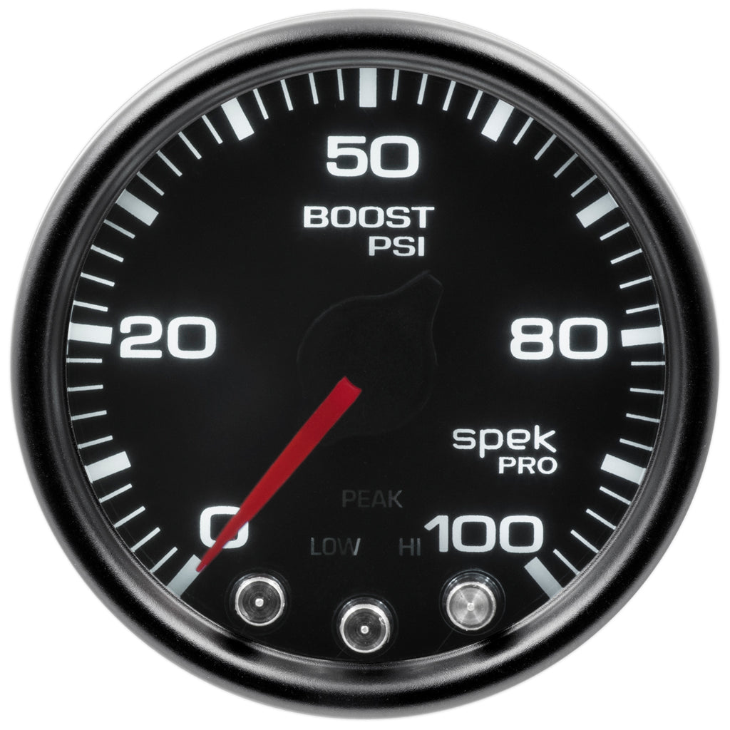 AutoMeter P30552 GAUGE, BOOST, 2 1/16", 100PSI, STEPPER MOTOR W/PEAK & WARN, BLK/SMOKE/BLK, SPEK