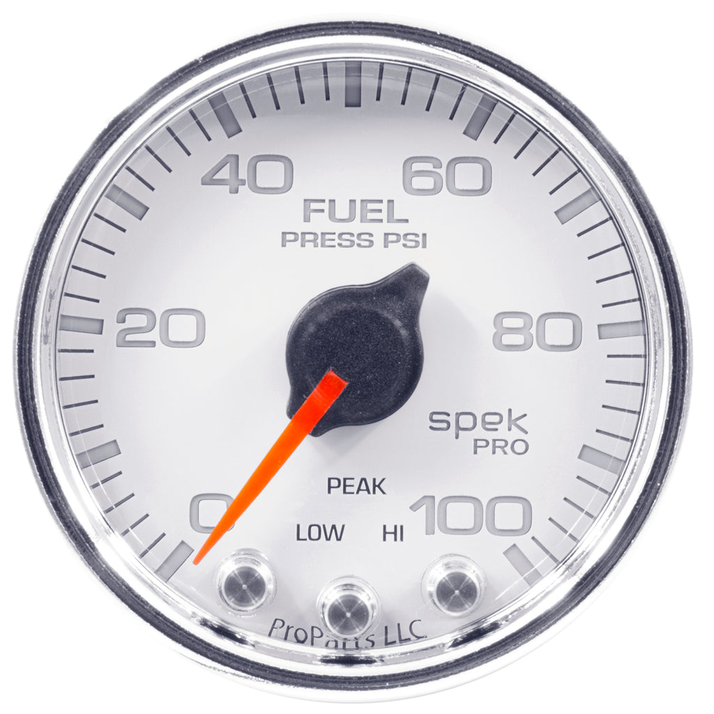AutoMeter P31411 GAUGE, FUEL PRESS, 2 1/16", 100PSI, STEPPER MOTOR W/PEAK & WARN, WHT/CHRM, SPEK