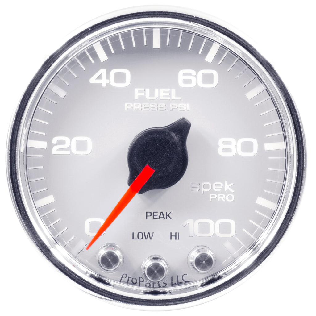 AutoMeter P31411 GAUGE, FUEL PRESS, 2 1/16", 100PSI, STEPPER MOTOR W/PEAK & WARN, WHT/CHRM, SPEK