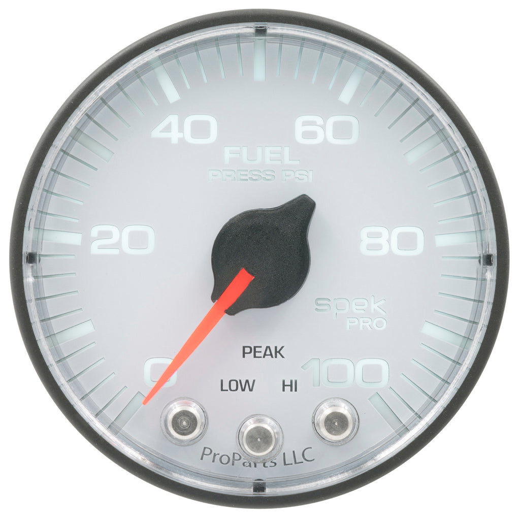 AutoMeter P314128 GAUGE, FUEL PRESS, 2 1/16", 100PSI, STEPPER MOTOR W/PEAK & WARN, WHT/BLK, SPEK