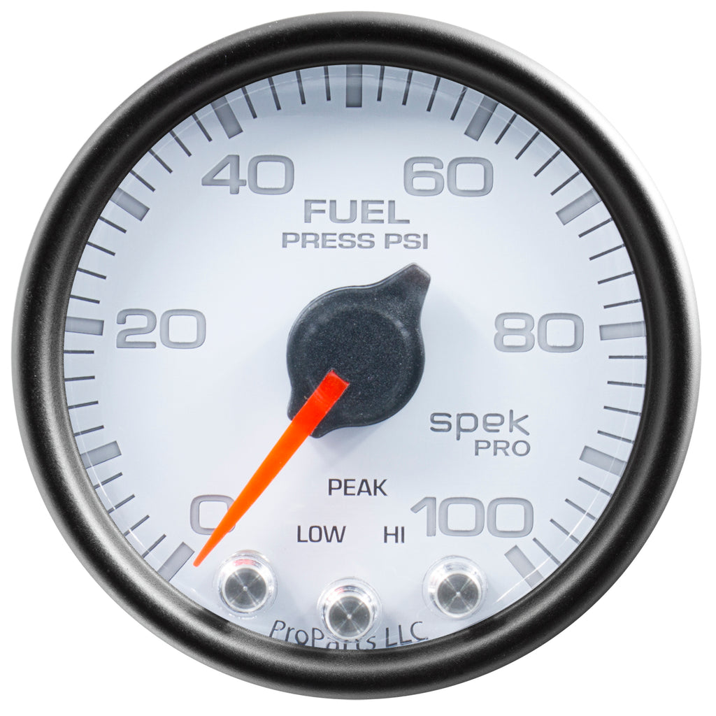 AutoMeter P31412 GAUGE, FUEL PRESS, 2 1/16", 100PSI, STEPPER MOTOR W/PEAK & WARN, WHT/BLK, SPEK