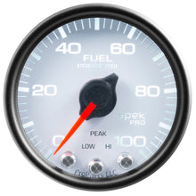 Load image into Gallery viewer, AutoMeter P31412 GAUGE, FUEL PRESS, 2 1/16", 100PSI, STEPPER MOTOR W/PEAK &amp; WARN, WHT/BLK, SPEK