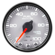 Load image into Gallery viewer, AutoMeter P31422 GAUGE, FUEL PRESS, 2 1/16", 100PSI, STEPPER MOTOR W/PEAK &amp; WARN, SLVR/BLK, SPEK
