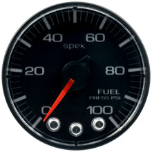 Load image into Gallery viewer, AutoMeter P314328 GAUGE, FUEL PRESS, 2 1/16", 100PSI, STEPPER MOTOR W/PEAK &amp; WARN, BLK/BLK, SPEK