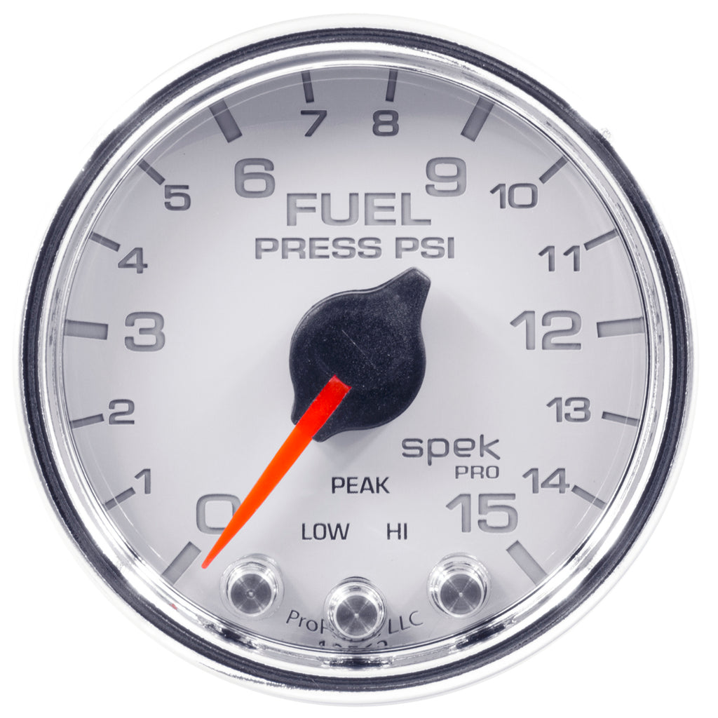 AutoMeter P31511 GAUGE, FUEL PRESS, 2 1/16", 15PSI, STEPPER MOTOR W/PEAK & WARN, WHT/CHRM, SPEK