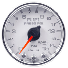 Load image into Gallery viewer, AutoMeter P31511 GAUGE, FUEL PRESS, 2 1/16", 15PSI, STEPPER MOTOR W/PEAK &amp; WARN, WHT/CHRM, SPEK