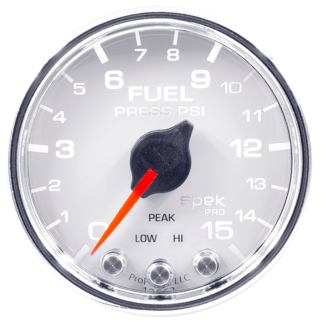 AutoMeter P31511 GAUGE, FUEL PRESS, 2 1/16", 15PSI, STEPPER MOTOR W/PEAK & WARN, WHT/CHRM, SPEK