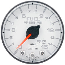Load image into Gallery viewer, AutoMeter P315128 GAUGE, FUEL PRESS, 2 1/16", 15PSI, STEPPER MOTOR W/PEAK &amp; WARN, WHT/BLK, SPEK