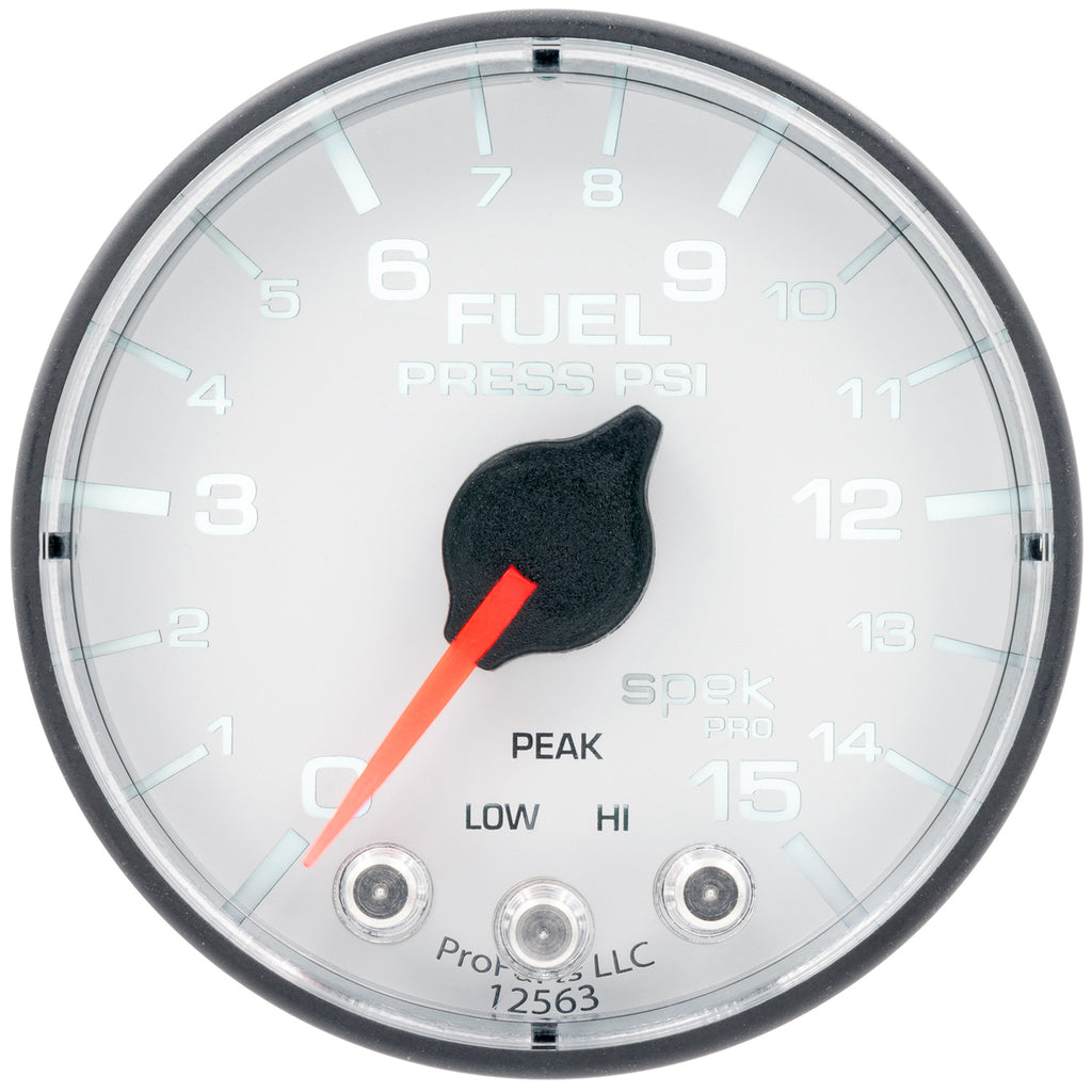 AutoMeter P315128 GAUGE, FUEL PRESS, 2 1/16", 15PSI, STEPPER MOTOR W/PEAK & WARN, WHT/BLK, SPEK