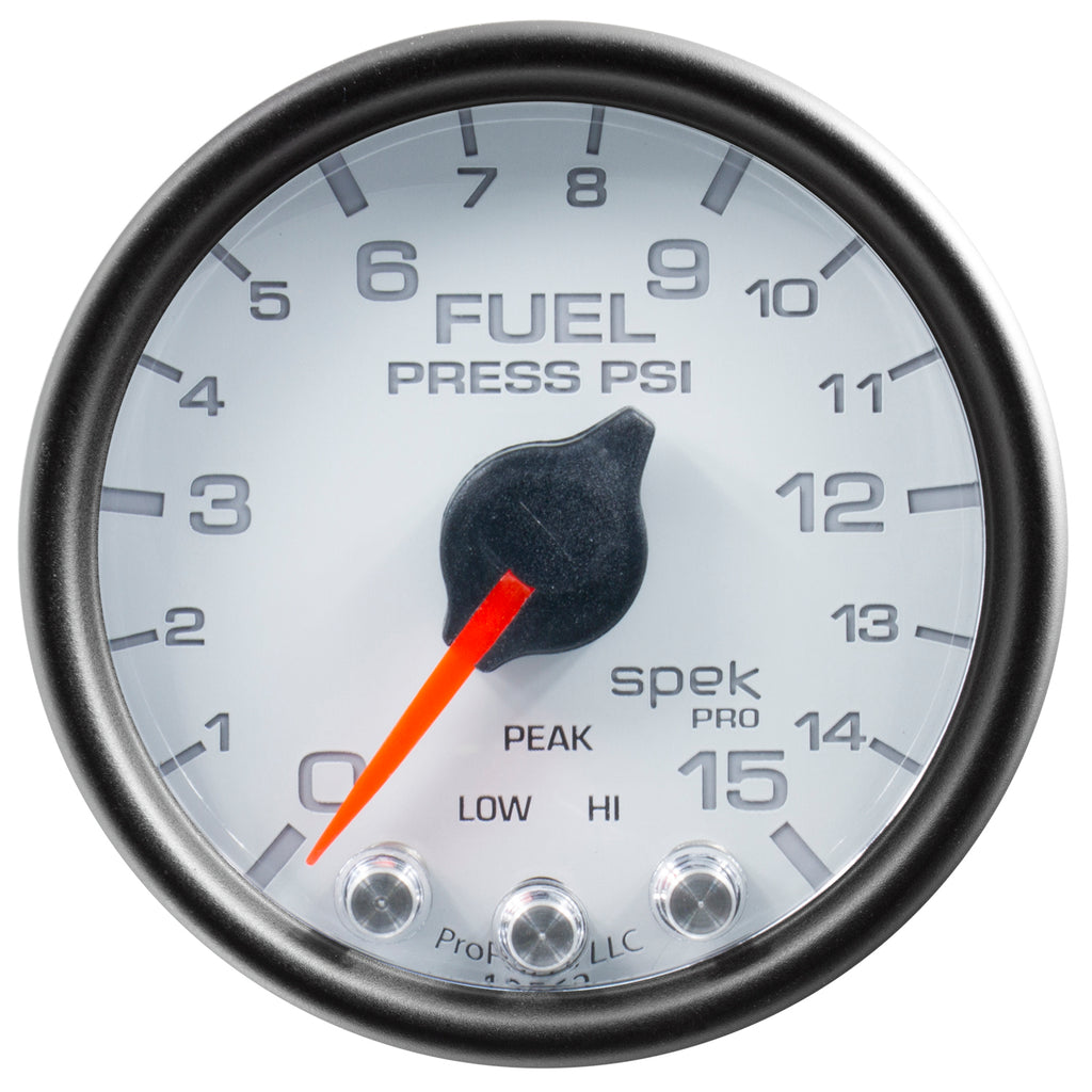 AutoMeter P31512 GAUGE, FUEL PRESS, 2 1/16", 15PSI, STEPPER MOTOR W/PEAK & WARN, WHT/BLK, SPEK