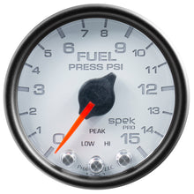 Load image into Gallery viewer, AutoMeter P31512 GAUGE, FUEL PRESS, 2 1/16", 15PSI, STEPPER MOTOR W/PEAK &amp; WARN, WHT/BLK, SPEK