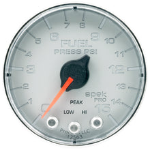 Load image into Gallery viewer, AutoMeter P315218 GAUGE, FUEL PRESS, 2 1/16", 15PSI, STEPPER MOTOR W/PEAK &amp; WARN, SLVR/CHRM, SPEK