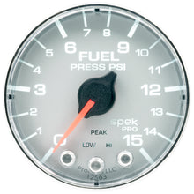 Load image into Gallery viewer, AutoMeter P315218 GAUGE, FUEL PRESS, 2 1/16", 15PSI, STEPPER MOTOR W/PEAK &amp; WARN, SLVR/CHRM, SPEK