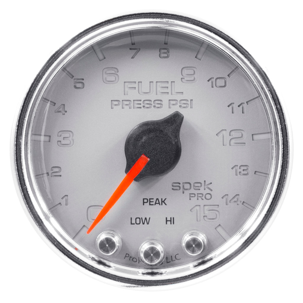AutoMeter P31521 GAUGE, FUEL PRESS, 2 1/16", 15PSI, STEPPER MOTOR W/PEAK & WARN, SLVR/CHRM, SPEK