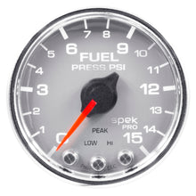 Load image into Gallery viewer, AutoMeter P31521 GAUGE, FUEL PRESS, 2 1/16", 15PSI, STEPPER MOTOR W/PEAK &amp; WARN, SLVR/CHRM, SPEK