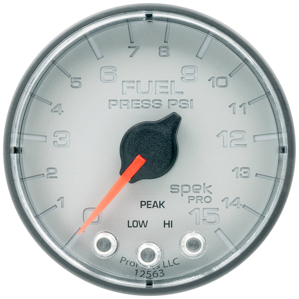 AutoMeter P315228 GAUGE, FUEL PRESS, 2 1/16", 15PSI, STEPPER MOTOR W/PEAK & WARN, SLVR/BLK, SPEK