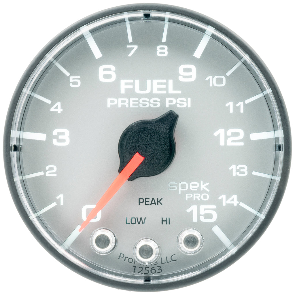 AutoMeter P315228 GAUGE, FUEL PRESS, 2 1/16", 15PSI, STEPPER MOTOR W/PEAK & WARN, SLVR/BLK, SPEK
