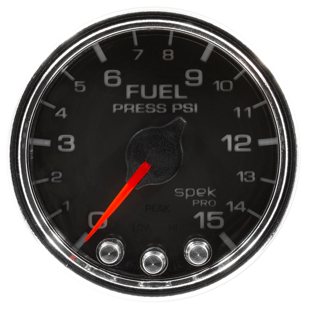 AutoMeter P31531 GAUGE, FUEL PRESS, 2 1/16", 15PSI, STEPPER MOTOR W/PEAK & WARN, BLK/CHRM, SPEK
