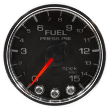 Load image into Gallery viewer, AutoMeter P31531 GAUGE, FUEL PRESS, 2 1/16", 15PSI, STEPPER MOTOR W/PEAK &amp; WARN, BLK/CHRM, SPEK