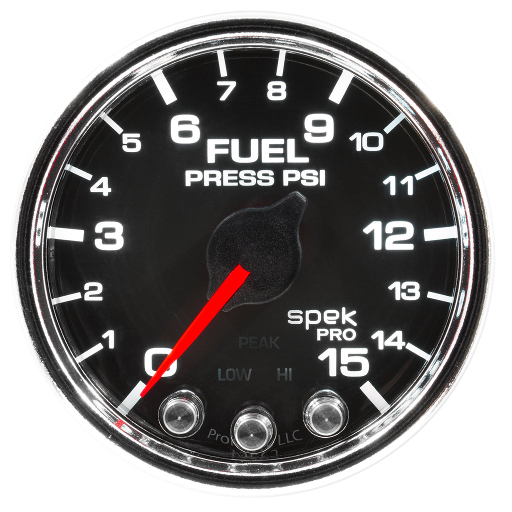 AutoMeter P31531 GAUGE, FUEL PRESS, 2 1/16", 15PSI, STEPPER MOTOR W/PEAK & WARN, BLK/CHRM, SPEK