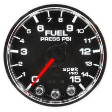 Load image into Gallery viewer, AutoMeter P31531 GAUGE, FUEL PRESS, 2 1/16", 15PSI, STEPPER MOTOR W/PEAK &amp; WARN, BLK/CHRM, SPEK