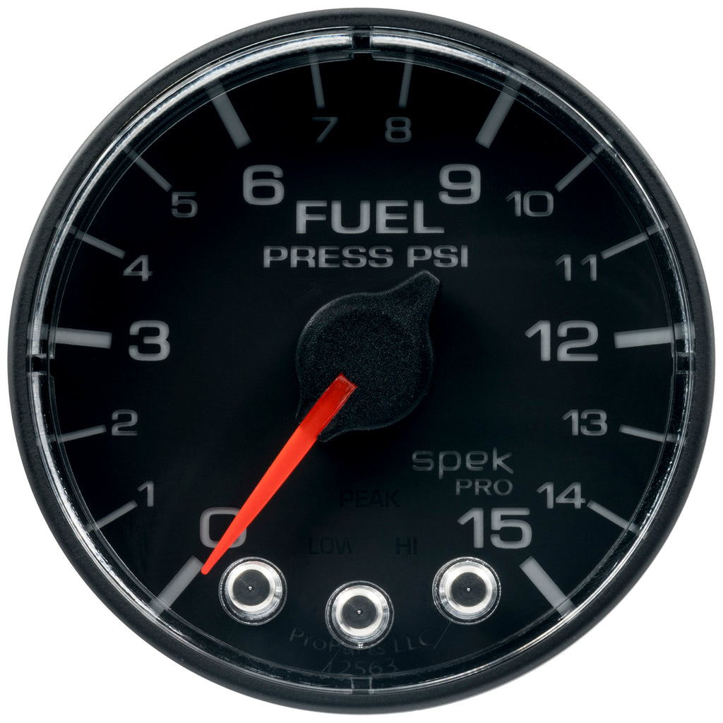 AutoMeter P315328 GAUGE, FUEL PRESS, 2 1/16", 15PSI, STEPPER MOTOR W/PEAK & WARN, BLK/BLK, SPEK