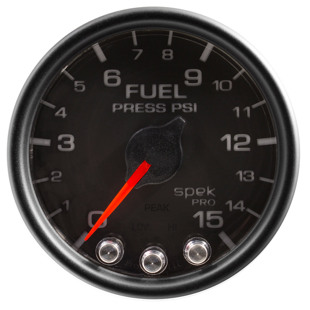 AutoMeter P31532 GAUGE, FUEL PRESS, 2 1/16", 15PSI, STEPPER MOTOR W/PEAK & WARN, BLK/BLK, SPEK