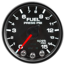 Load image into Gallery viewer, AutoMeter P31532 GAUGE, FUEL PRESS, 2 1/16", 15PSI, STEPPER MOTOR W/PEAK &amp; WARN, BLK/BLK, SPEK