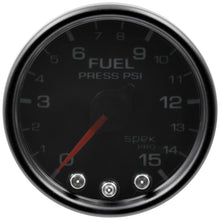 Load image into Gallery viewer, AutoMeter P31552 GAUGE, FUEL PRESS, 2 1/16", 15PSI, STEPPER MOTOR W/PK &amp; WRN, BLK/SMOKE/BLK, SPEK