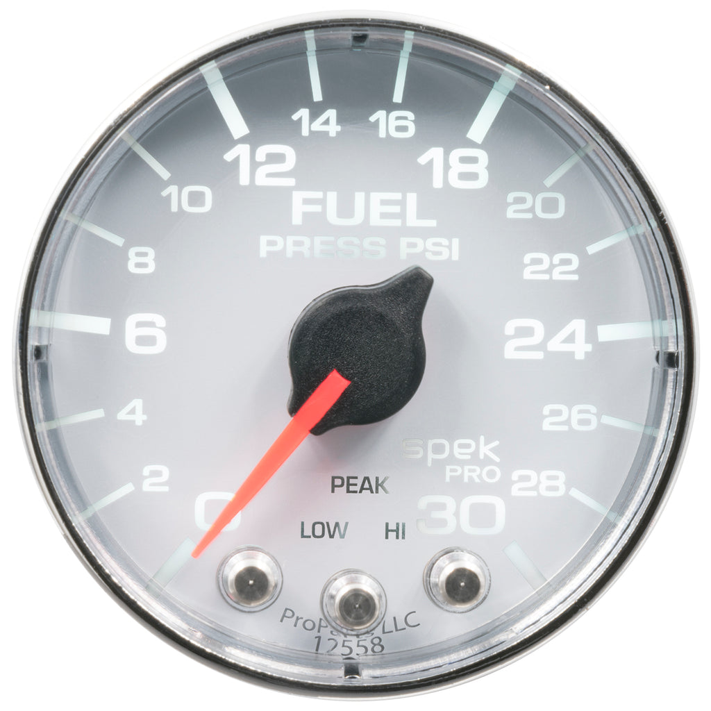 AutoMeter P316118 GAUGE, FUEL PRESS, 2 1/16", 30PSI, STEPPER MOTOR W/PEAK & WARN, WHT/CHRM, SPEK