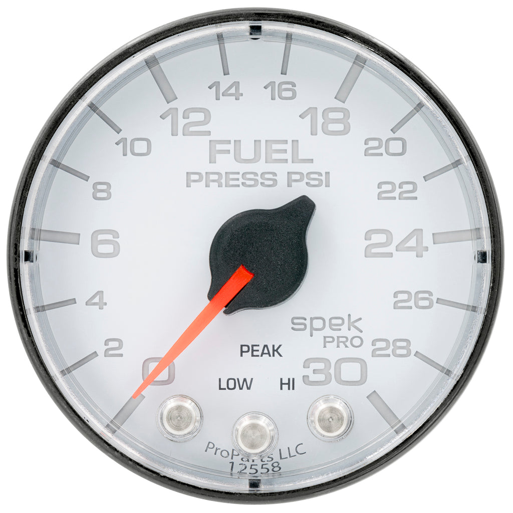 AutoMeter P316128 GAUGE, FUEL PRESS, 2 1/16", 30PSI, STEPPER MOTOR W/PEAK & WARN, WHT/BLK, SPEK