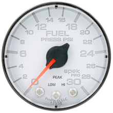 Load image into Gallery viewer, AutoMeter P316128 GAUGE, FUEL PRESS, 2 1/16", 30PSI, STEPPER MOTOR W/PEAK &amp; WARN, WHT/BLK, SPEK