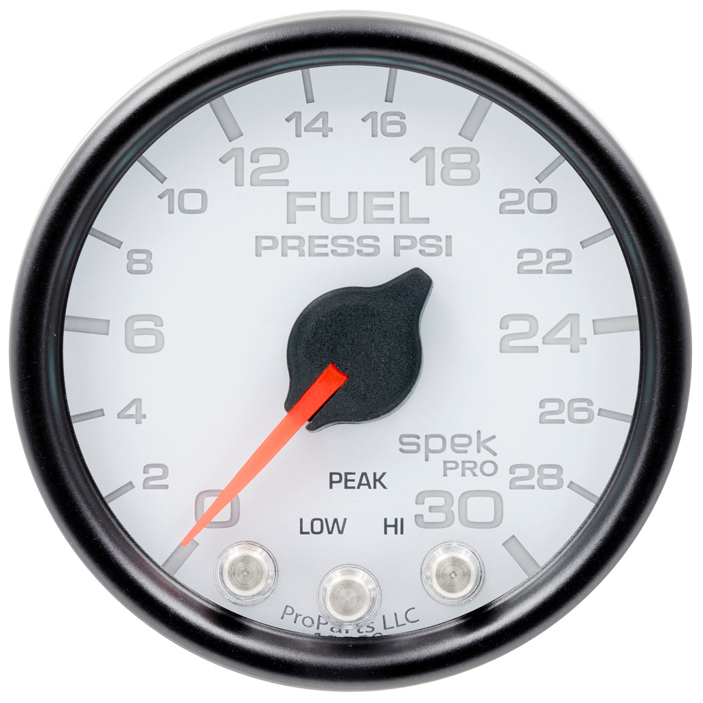 AutoMeter P31612 GAUGE, FUEL PRESS, 2 1/16", 30PSI, STEPPER MOTOR W/PEAK & WARN, WHT/BLK, SPEK