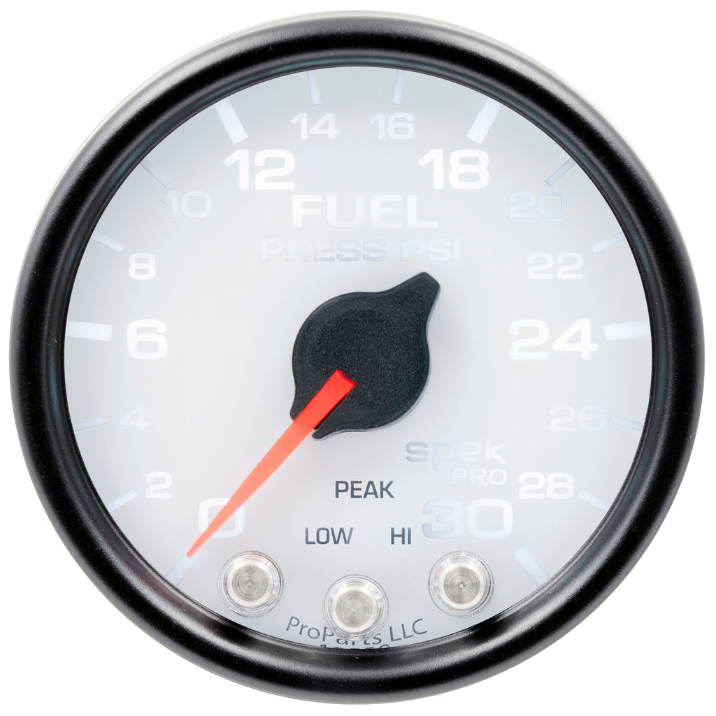 AutoMeter P31612 GAUGE, FUEL PRESS, 2 1/16", 30PSI, STEPPER MOTOR W/PEAK & WARN, WHT/BLK, SPEK