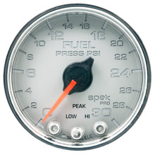 Load image into Gallery viewer, AutoMeter P31621 GAUGE, FUEL PRESS, 2 1/16", 30PSI, STEPPER MOTOR W/PEAK &amp; WARN, SLVR/CHRM, SPEK