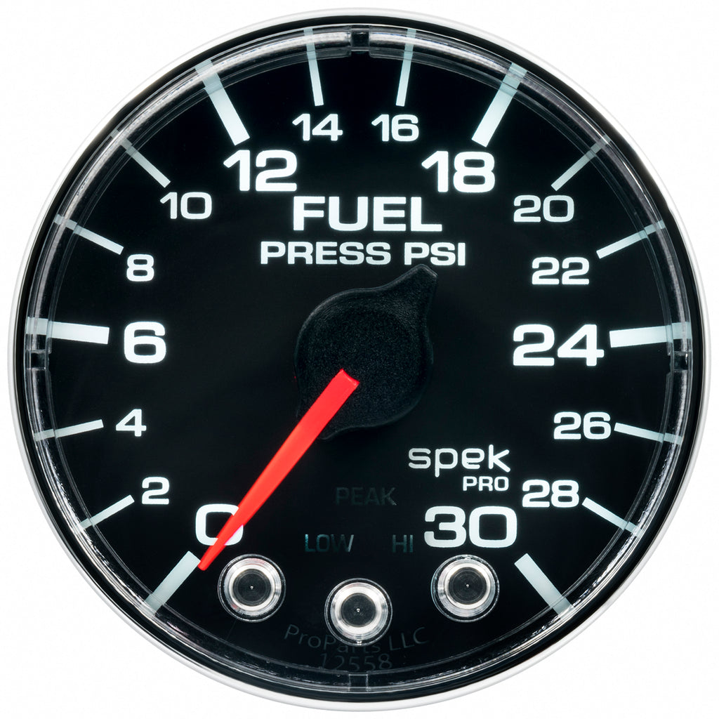 AutoMeter P316318 GAUGE, FUEL PRESS, 2 1/16", 30PSI, STEPPER MOTOR W/PEAK & WARN, BLK/CHRM, SPEK