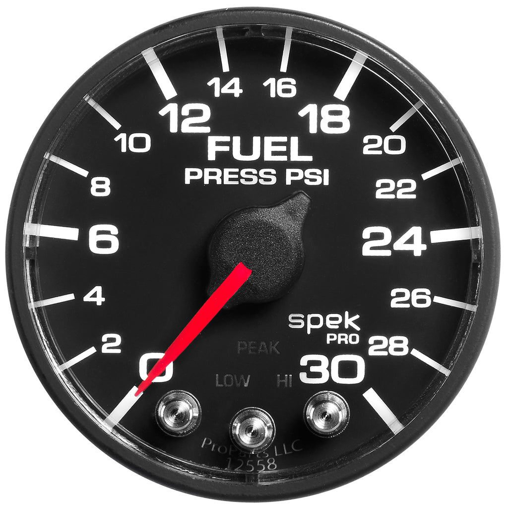 AutoMeter P316328 GAUGE, FUEL PRESS, 2 1/16", 30PSI, STEPPER MOTOR W/PEAK & WARN, BLK/BLK, SPEK