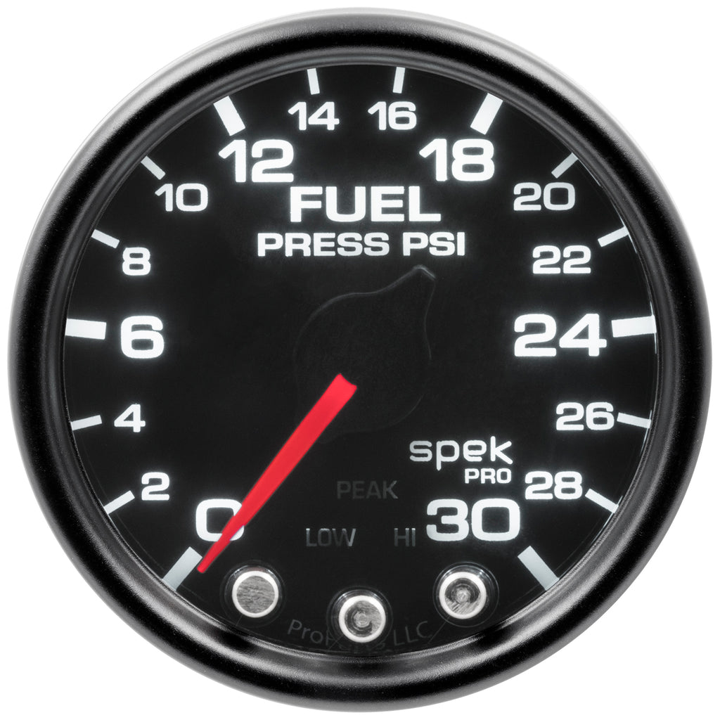 AutoMeter P31652 GAUGE, FUEL PRESS, 2 1/16", 30PSI, STEPPER MOTOR W/PK & WRN, BLK/SMOKE/BLK, SPEK