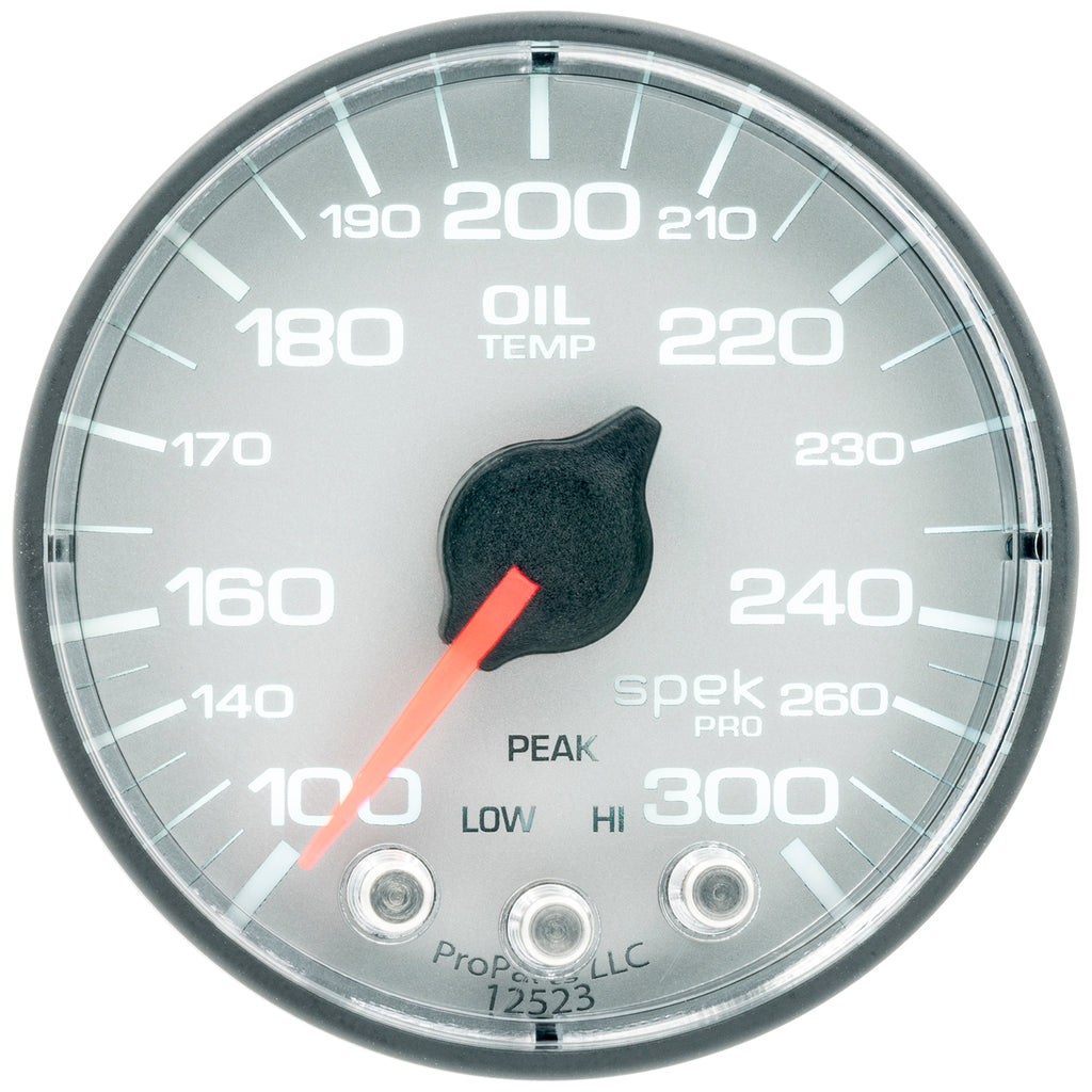 AutoMeter P322228 GAUGE, OIL TEMP, 2 1/16", 300?F, STEPPER MOTOR W/PEAK & WARN, SLVR/BLK, SPEK-PRO