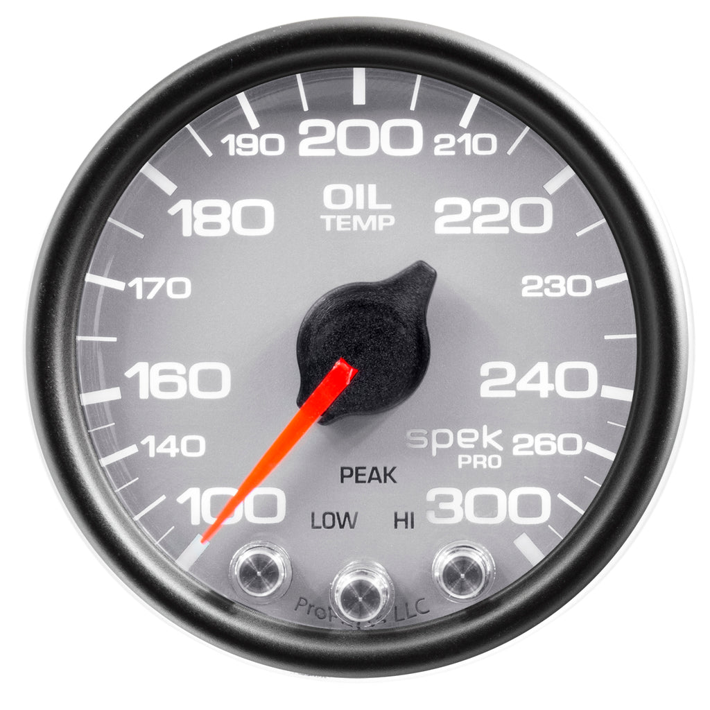 AutoMeter P32222 GAUGE, OIL TEMP, 2 1/16", 300?F, STEPPER MOTOR W/PEAK & WARN, SLVR/BLK, SPEK-PRO