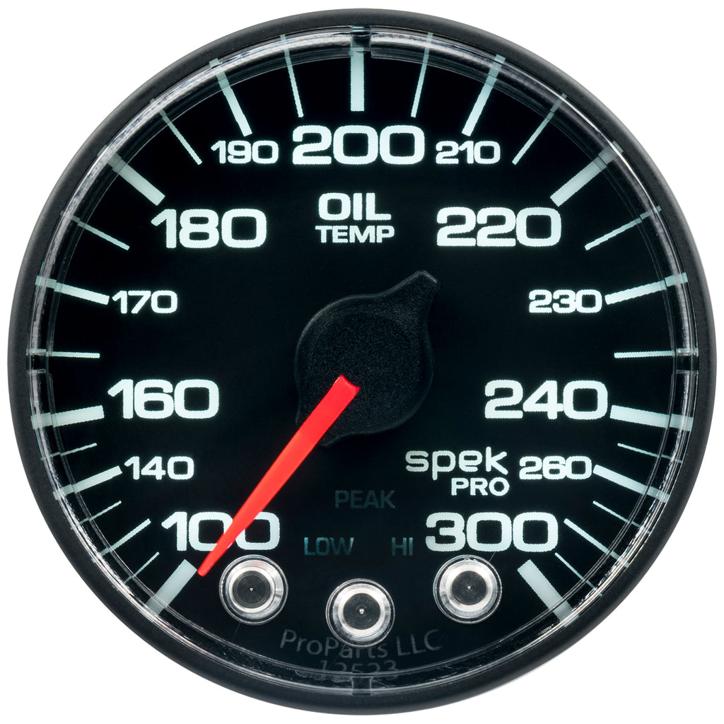 AutoMeter P322328 GAUGE, OIL TEMP, 2 1/16", 300?F, STEPPER MOTOR W/PEAK & WARN, BLK/BLK, SPEK-PRO