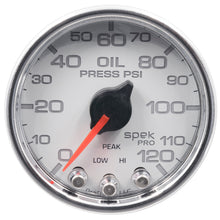 Load image into Gallery viewer, AutoMeter P32511 GAUGE, OIL PRESS, 2 1/16", 120PSI, STEPPER MOTOR W/PEAK &amp; WARN, WHT/CHRM, SPEK