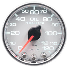 Load image into Gallery viewer, AutoMeter P32511 GAUGE, OIL PRESS, 2 1/16", 120PSI, STEPPER MOTOR W/PEAK &amp; WARN, WHT/CHRM, SPEK