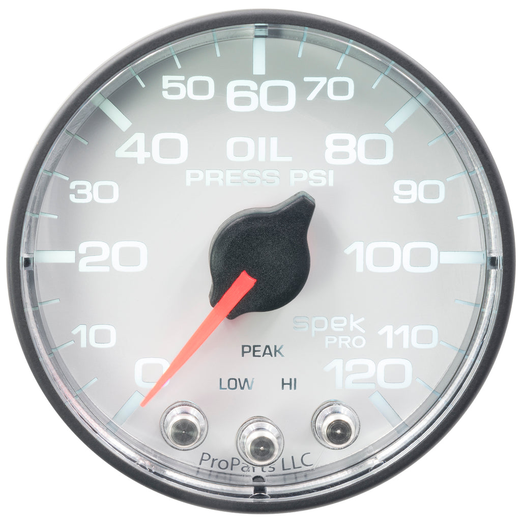 AutoMeter P325128 GAUGE, OIL PRESS, 2 1/16", 120PSI, STEPPER MOTOR W/PEAK & WARN, WHT/BLK, SPEK