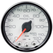 Load image into Gallery viewer, AutoMeter P32512 GAUGE, OIL PRESS, 2 1/16", 120PSI, STEPPER MOTOR W/PEAK &amp; WARN, WHT/BLK, SPEK