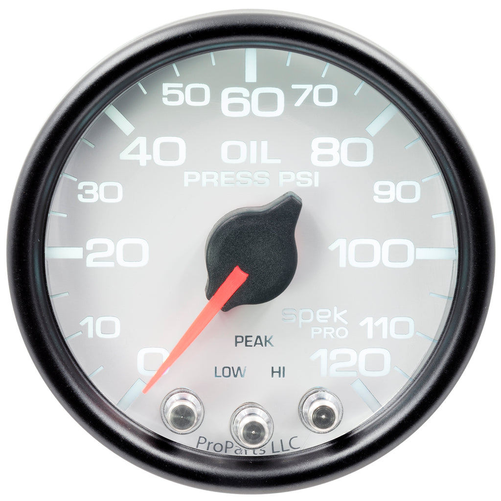 AutoMeter P32512 GAUGE, OIL PRESS, 2 1/16", 120PSI, STEPPER MOTOR W/PEAK & WARN, WHT/BLK, SPEK